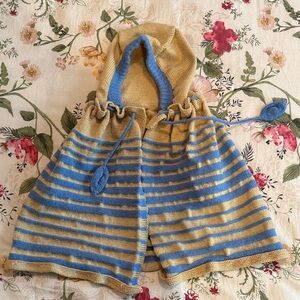 Striped Blue and Tan Kids Hooded Cape